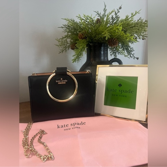 EUC Kate Spade Black Bag with Gold Ring Handles - Picture 11 of 13